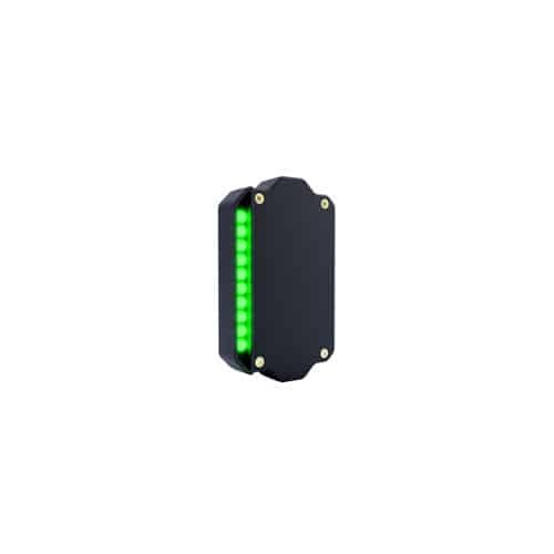 Compact black device with green LED indicators for status monitoring in tech applications.