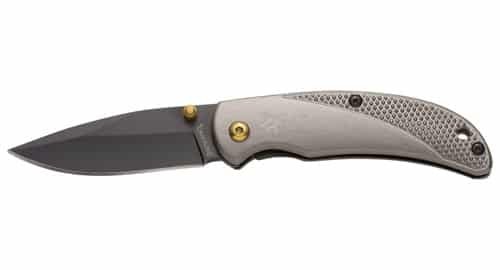 Sleek folding pocket knife with ergonomic grip and sharp dark stainless steel blade.