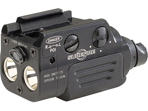 Compact tactical laser sight and flashlight combo for improved aim and visibility in low light.