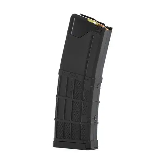 High-capacity black rifle magazine for reliable ammo storage and smooth firearm feeding.