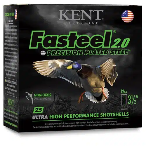 Kent Fasteel 2.0 Non-Toxic Steel Shotshells: High-performance waterfowl hunting ammo, made in the USA.