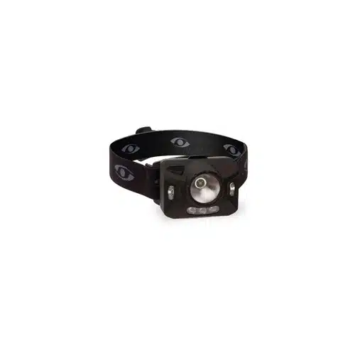 Lightweight black headlamp for hands-free illumination during camping, hiking, and repair work.