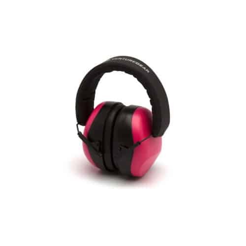 Vibrant pink noise-canceling earmuffs with plush padding for comfort and durability in loud environments.