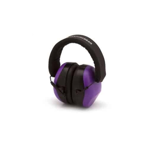 Vibrant purple noise-canceling earmuffs for comfort and hearing protection in loud environments.