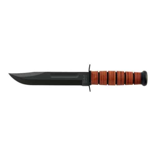 Versatile tactical survival knife with curved blade and ergonomic brown grip for outdoor adventures.