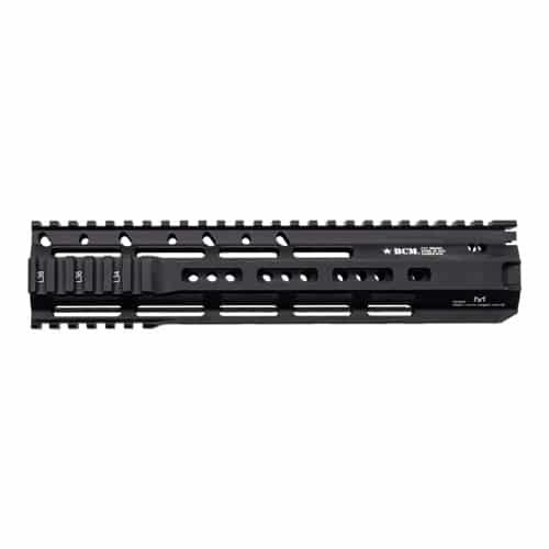 Matte black rail system for firearms, featuring Picatinny slots and lightweight, heat-dissipating design.