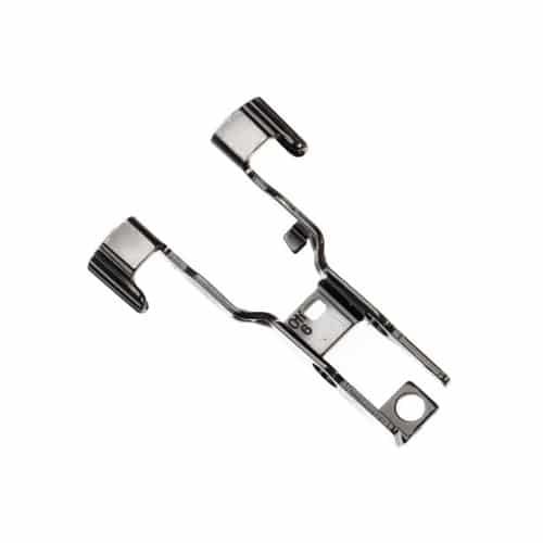 Durable chrome presser foot for sewing machines, designed for gathering and decorative stitching techniques.