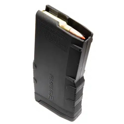 Sleek black firearm magazine with enhanced grip and modular design for optimal efficiency.