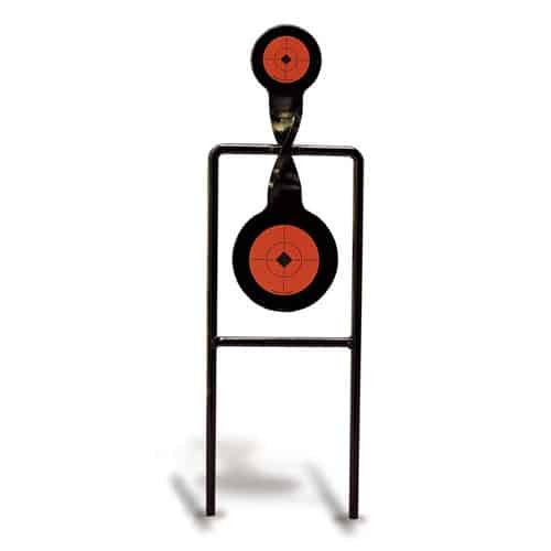 Durable black and orange human silhouette shooting target for precision training in various shooting sports.