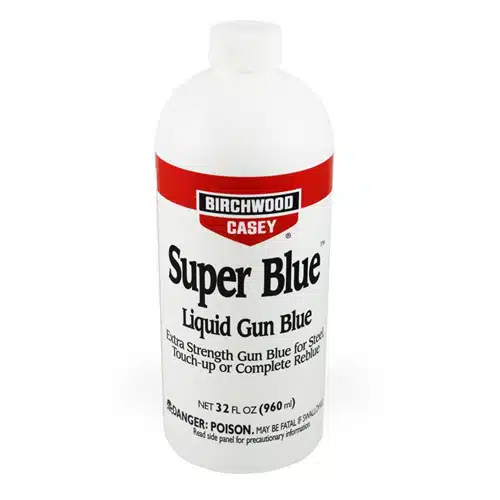 Birchwood Casey Super Blue 22oz: Liquid gun bluing solution for touch-ups and refinishing firearms.