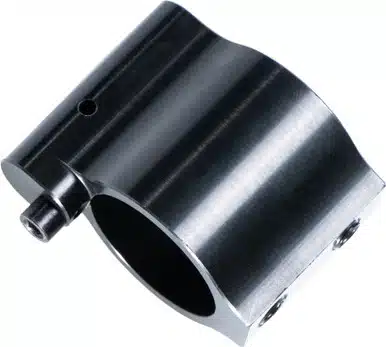 Durable black cylindrical clamp with threaded holes for secure connections in mechanical applications.