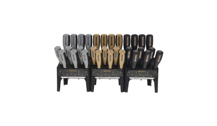 Compact precision screwdriver set with ergonomic handles, organized for efficient DIY and repair tasks.