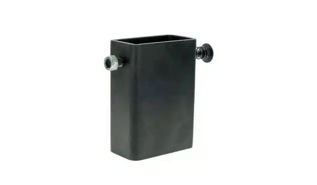 Durable black mount holder for tools, designed for functionality and stability in rugged environments.