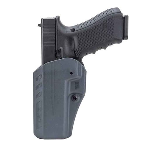 Sleek semi-automatic handgun in durable tactical holster, perfect for law enforcement and enthusiasts.