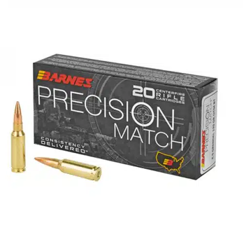 Barnes Precision Match 20-Round Brass Ammunition for superior accuracy in competitive shooting.