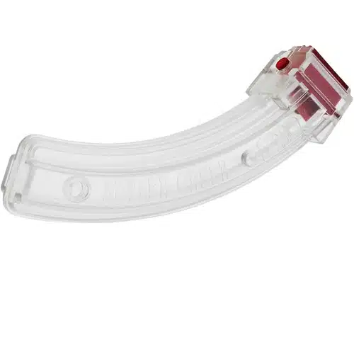 Sleek ergonomic utility tool in clear plastic with red button for various practical tasks.