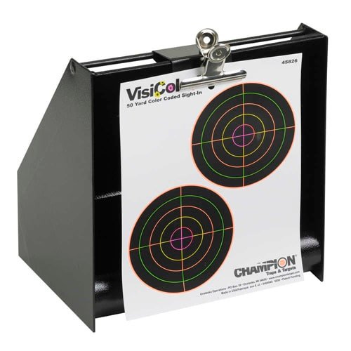 Durable shooting target holder with high-visibility neon targets for accurate aim and tracking.