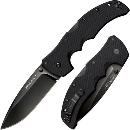 Sleek black folding knife with ergonomic handle, textured grip, and convenient pocket clip for everyday carry.