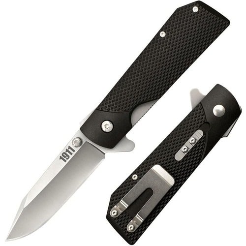 Sleek folding knife with ergonomic black handle and polished stainless steel blade for everyday carry.