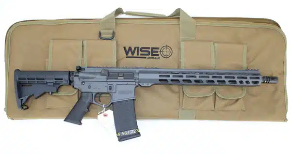 Sleek tactical rifle with adjustable stock in durable beige carrying case for optimal performance.