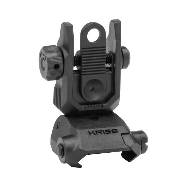 Adjustable front sight mount with flip-up features for enhanced shooting accuracy and stability.