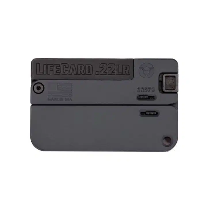 Compact LifeCard .22LR firearm, perfect for discreet carry and personal protection.