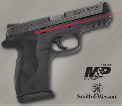 Smith & Wesson M&P Shield: compact pistol with red laser sight for precision and control.