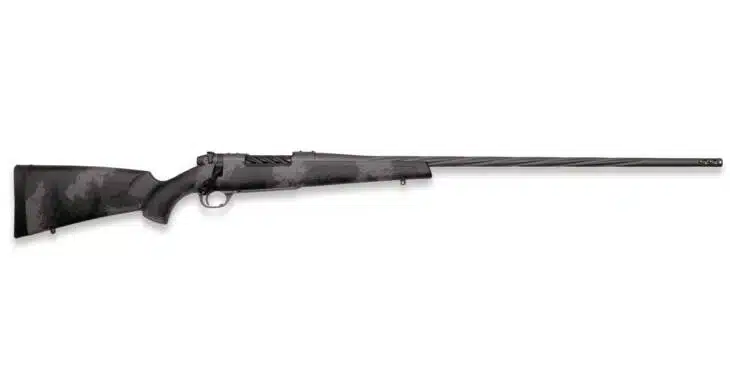 Sleek matte black bolt-action rifle for precision shooting and comfortable handling. Ideal for enthusiasts.