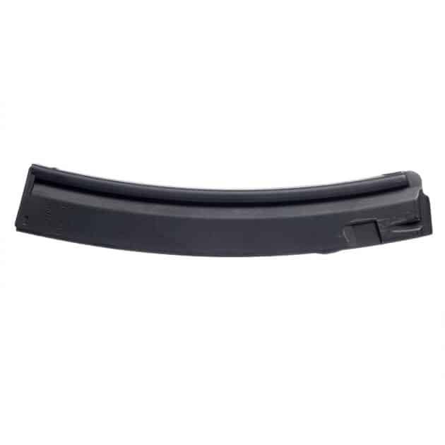 High-capacity curved matte black magazine for reliable feeding in semi-automatic firearms.