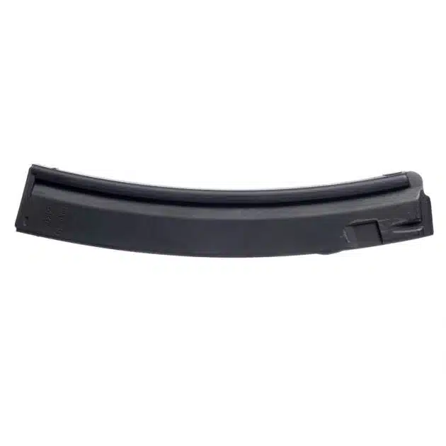 High-capacity curved matte black magazine for reliable feeding in semi-automatic firearms.