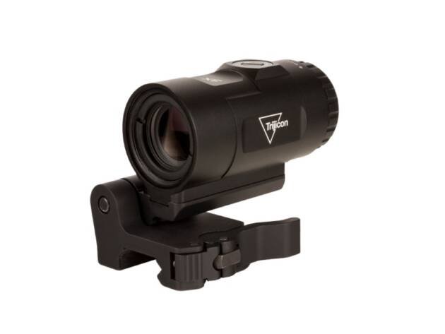 Matte black red dot sight with adjustable brightness, ideal for tactical and competitive shooting.