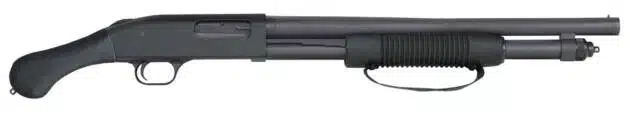 Lightweight tactical pump-action shotgun for law enforcement and self-defense with secure foregrip.