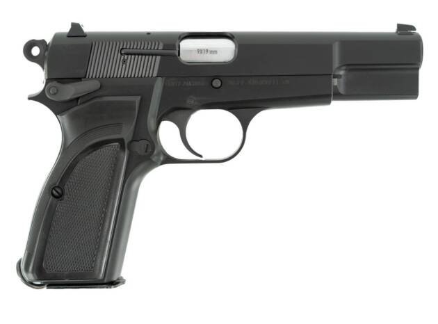 Sleek semi-automatic pistol with textured grip, matte black finish, and essential safety features.