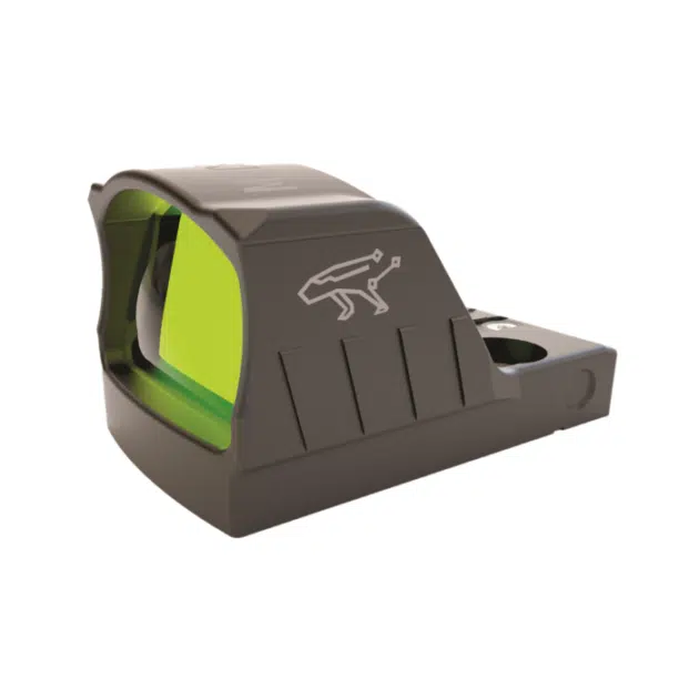 Modern green-tinted reflex sight designed for precision and quick target acquisition in shooting.