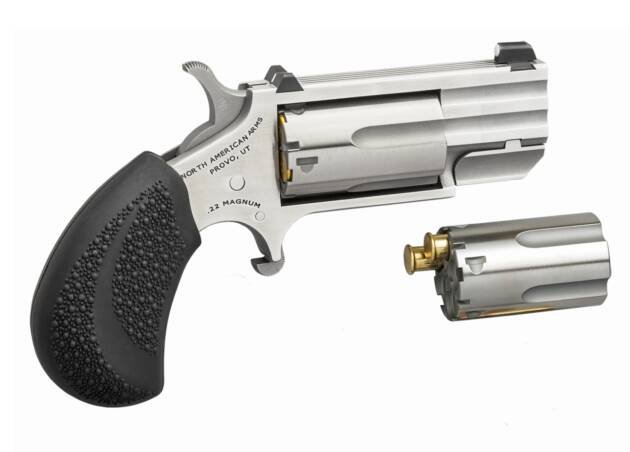 Sleek silver revolver with ergonomic grip, quick-reload cylinder for reliable self-defense and shooting.
