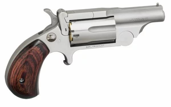 Elegant compact stainless steel revolver with wood grip, perfect for collectors and personal protection.