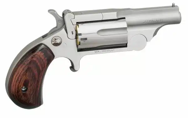 Elegant compact stainless steel revolver with wood grip, perfect for collectors and personal protection.