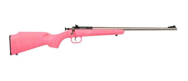 Vibrant pink rifle with stainless steel barrel, blending style, comfort, and precision for shooters.