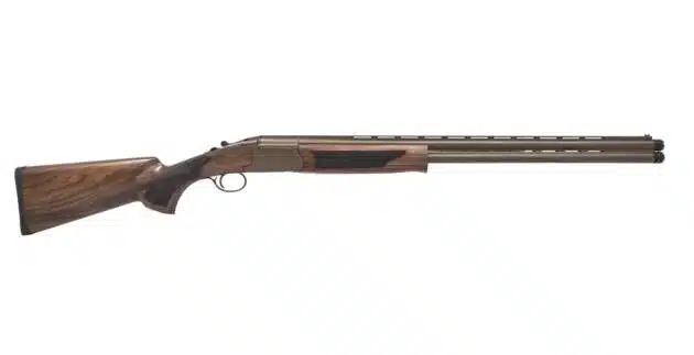 Elegant double-barreled shotgun featuring polished steel and walnut stock for precision in shooting.