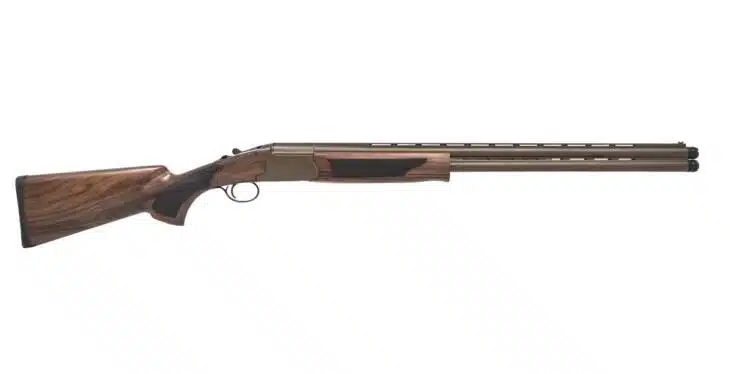 Elegant double-barreled shotgun featuring polished steel and walnut stock for precision in shooting.