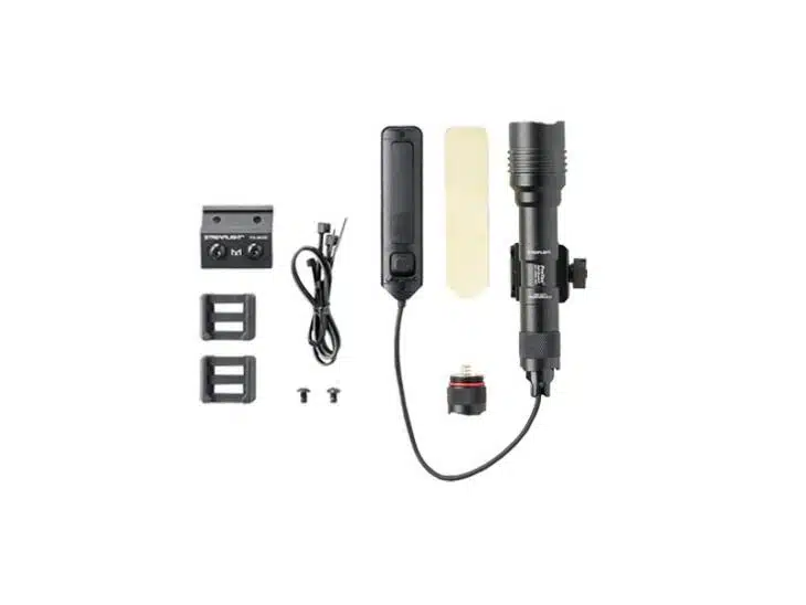 Versatile high-intensity LED light with adjustable control box and mounting brackets for professional use.