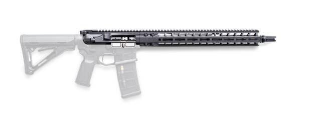 Modular tactical rifle with adjustable stock, ergonomic grip, and versatile rail system for precision shooting.
