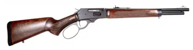 Classic lever-action rifle with polished metal and elegant wooden stock for hunting and collecting.