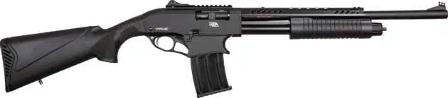 Sleek tactical shotgun with adjustable stock and accessory rail for enhanced versatility and performance.