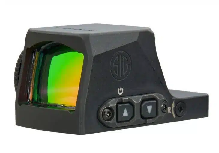Compact Romeo X Prof 7D9 reflex sight with green lens for precise targeting and easy adjustments.