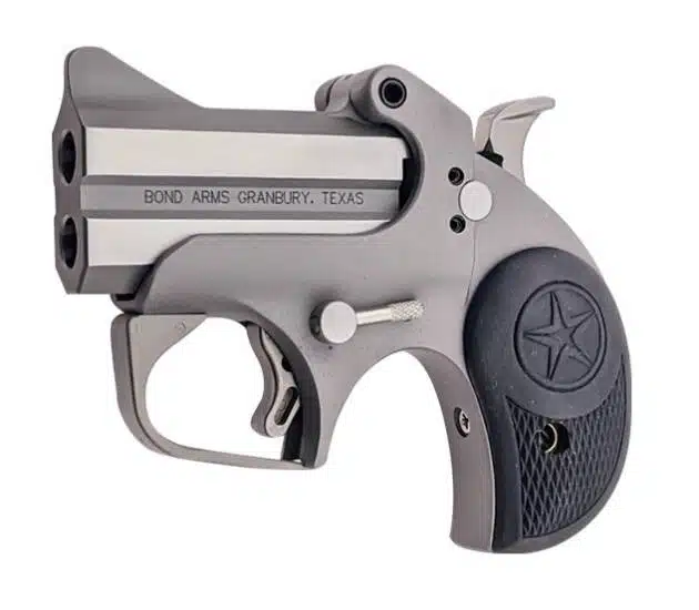 Sleek Texas-made dual-barrel revolver with ergonomic grip for self-defense and comfort.