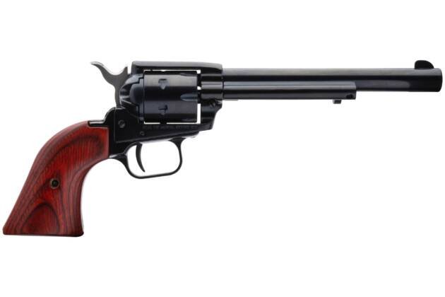 Elegant polished black revolver with curved wood grip, ideal for collectors and precision shooters.