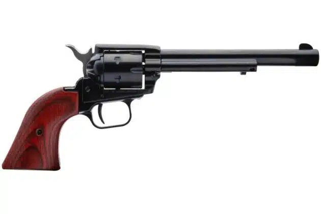 Elegant polished black revolver with curved wood grip, ideal for collectors and precision shooters.