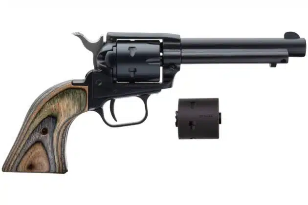 Sleek dark finish revolver with ergonomic wood grip – Model RR22MBS4275D. Perfect for collectors.