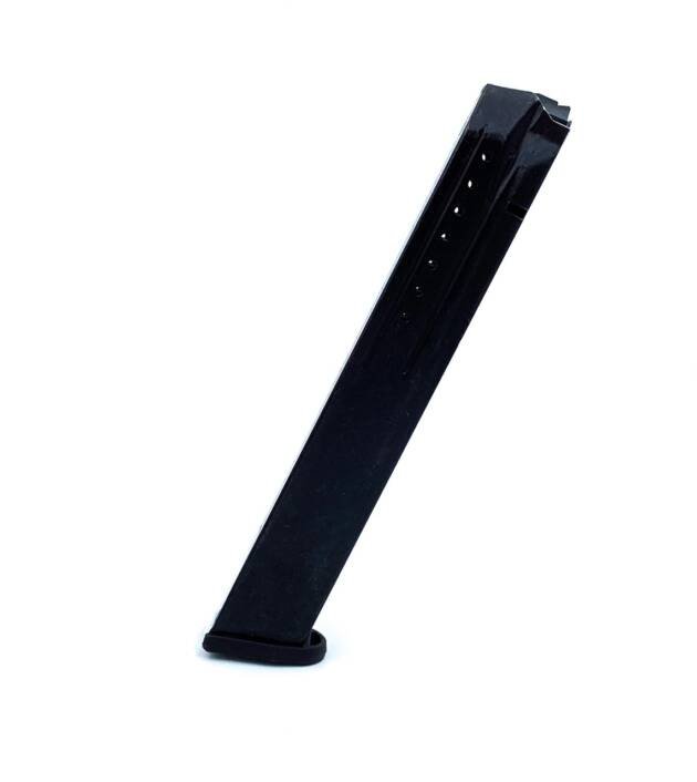 RUGA 412F03 black polymer firearm magazine with round indicators for improved performance and reliability.
